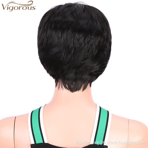 Vigorous Short Hair Wigs for Black Women Natural Straight Pixie Cut Synthetic Hair Wig 100% Heat Resistant Fiber Wig 1B Color